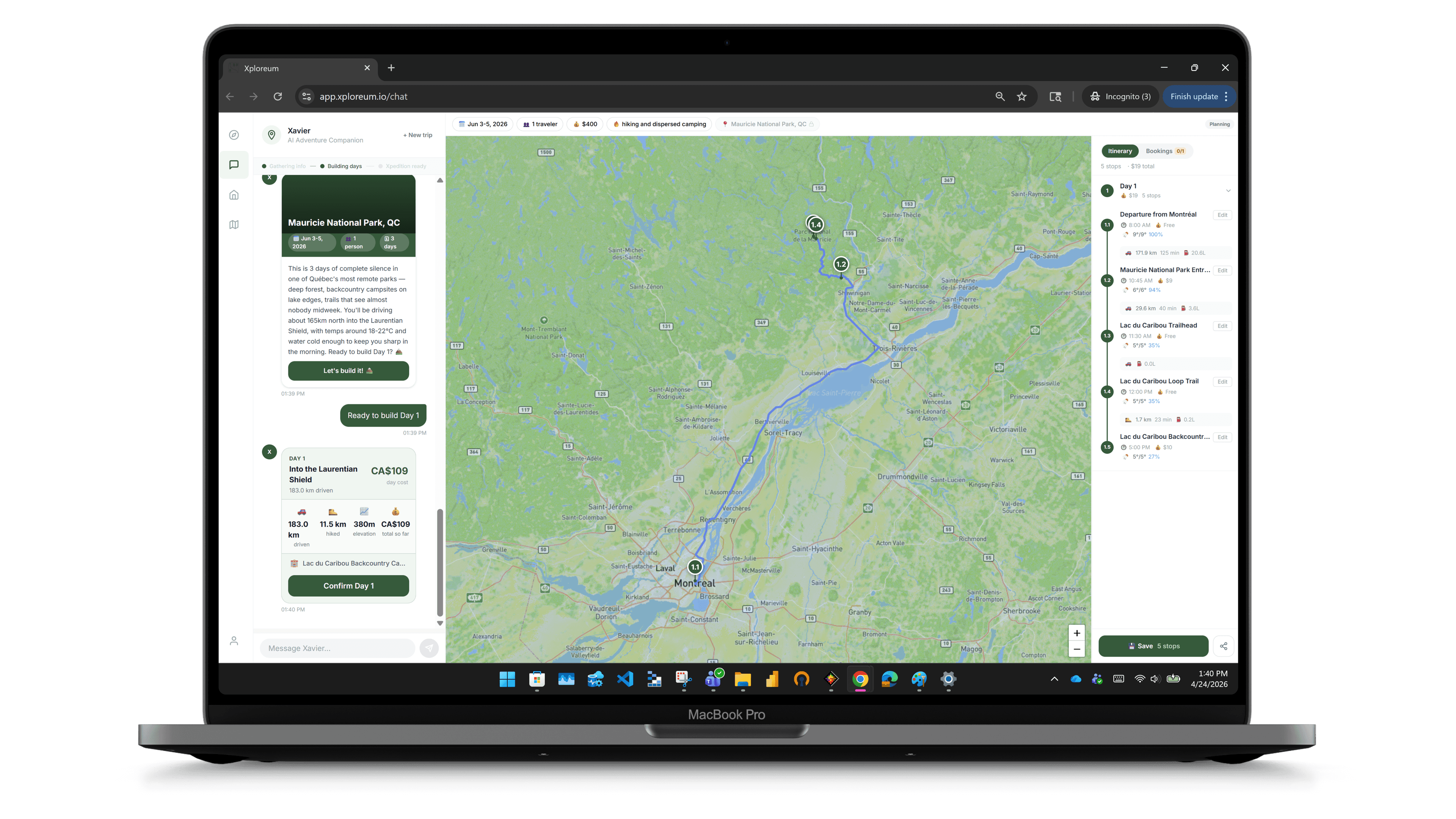 Loading state with a compass animation and the message “Preparing your Xpedition…”